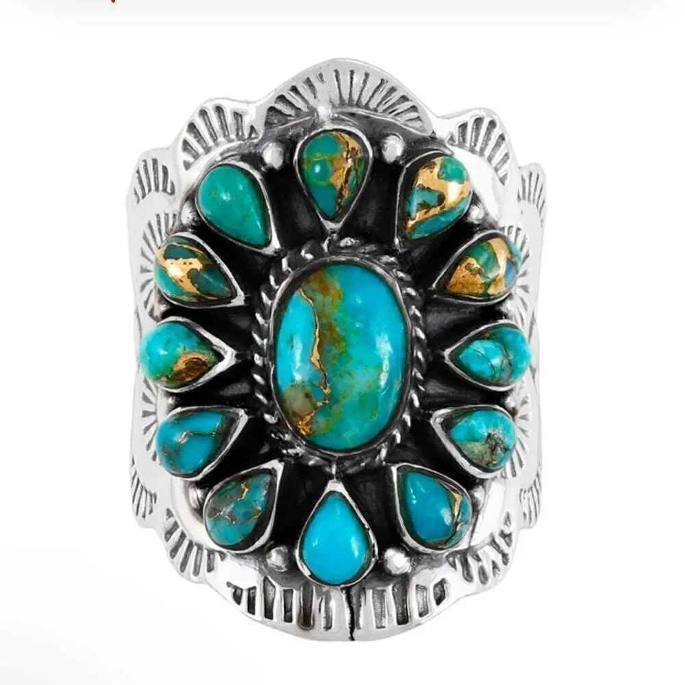 Matrix Turquoise Southwest Ring Sterling Silver New